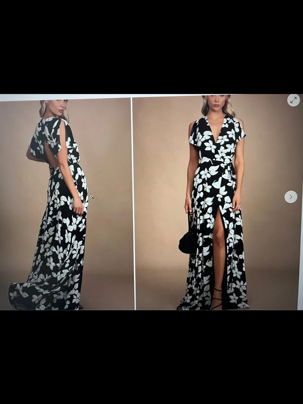 Black Floral Wrap Maxi Dress with Front Slit